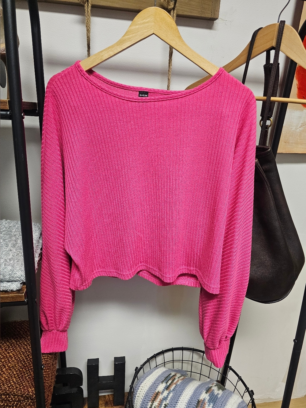 SHEIN Hot Pink Ribbed Knit Sweater - Picture 2 of 7